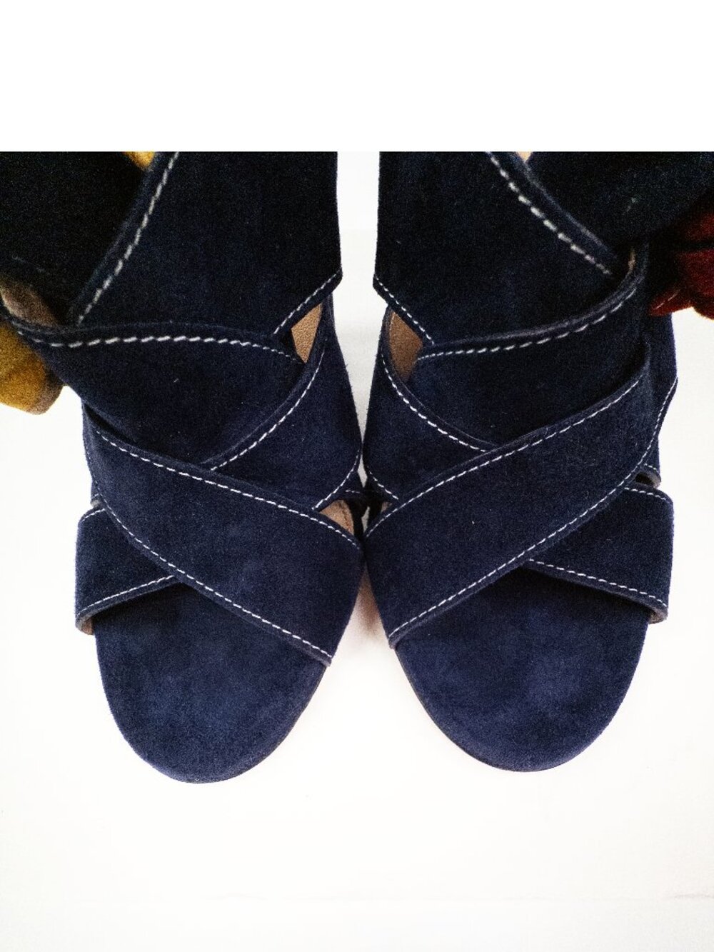 Chloé Nellie Navy Suede Bow Mules Colorblock Heeled Sandals Sz 8 - Picture 7 of 9